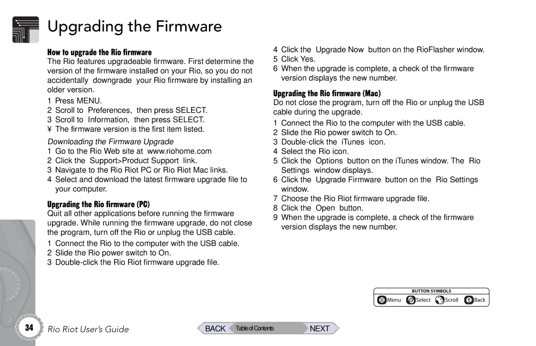 Rio Audio Rio Riot manual Upgrading the Firmware, How to upgrade the Rio firmware, Upgrading the Rio firmware PC 