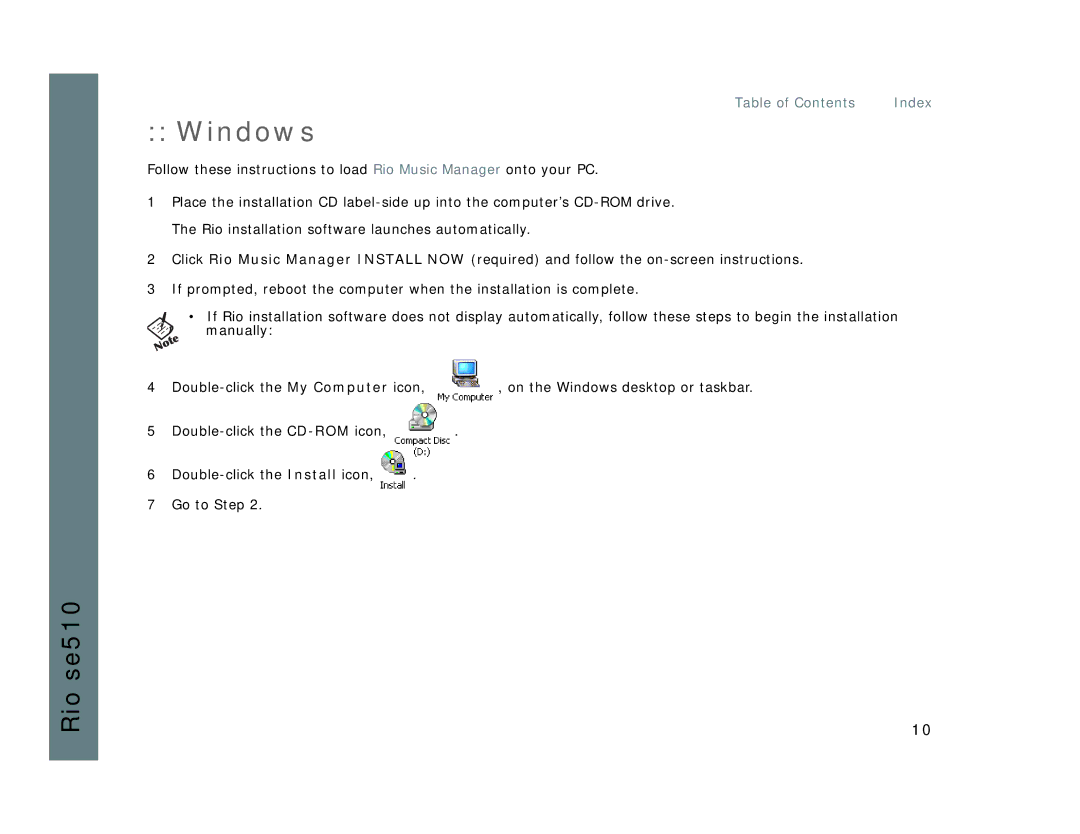 Rio Audio SE510 manual Windows 