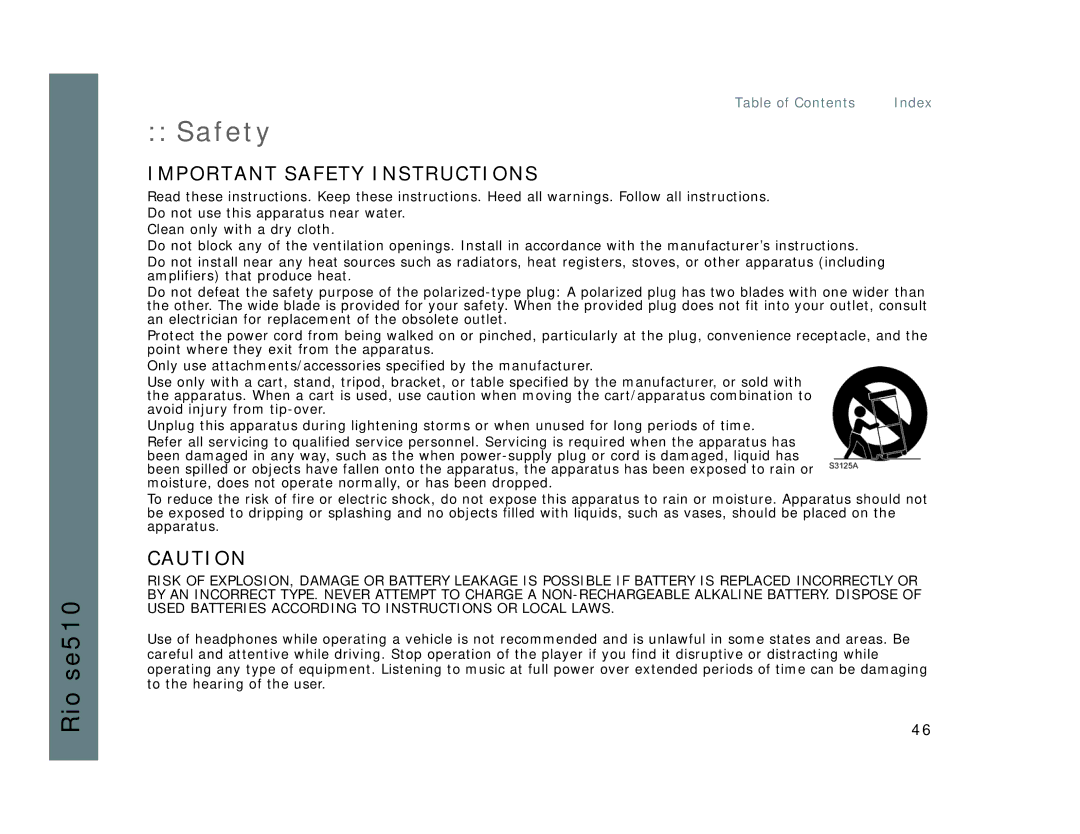 Rio Audio SE510 manual Important Safety Instructions 