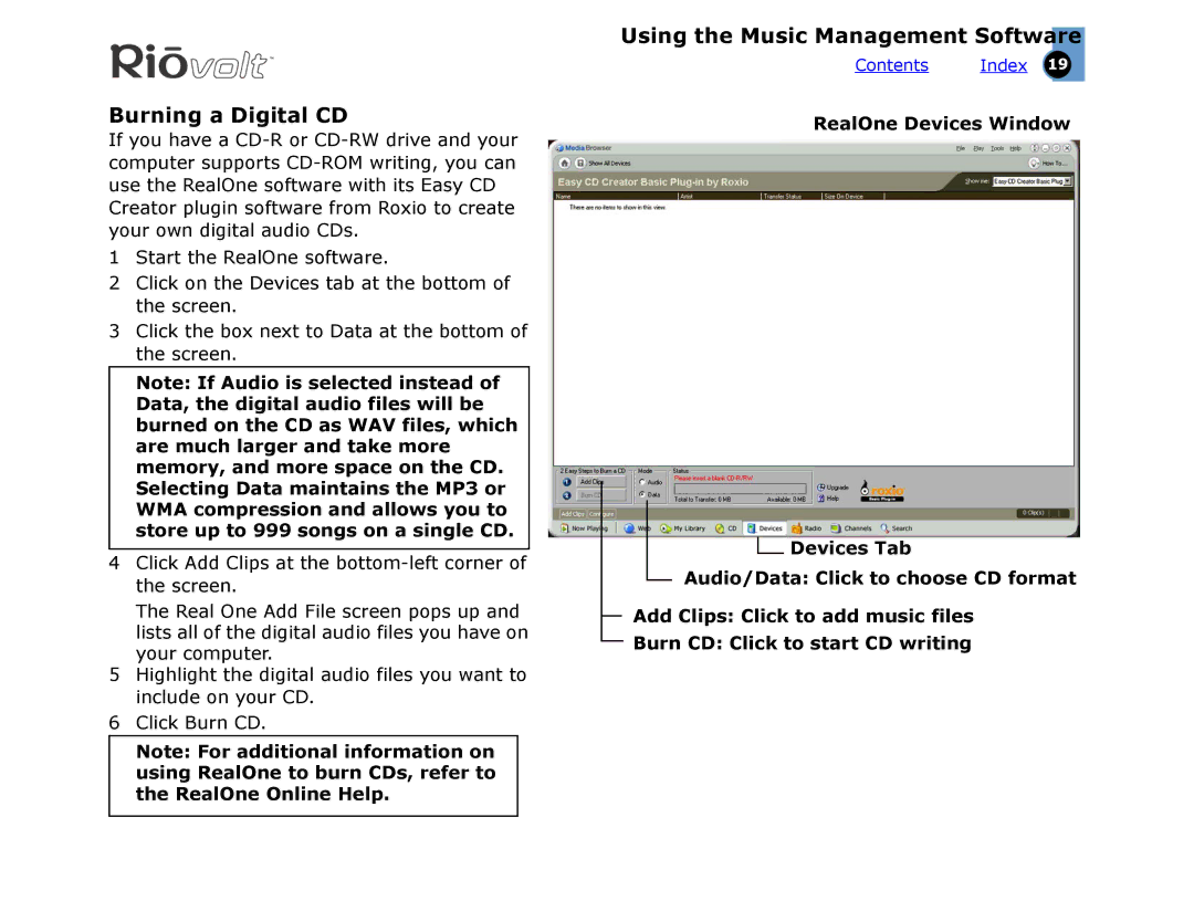 Rio Audio SP350 warranty Burning a Digital CD 