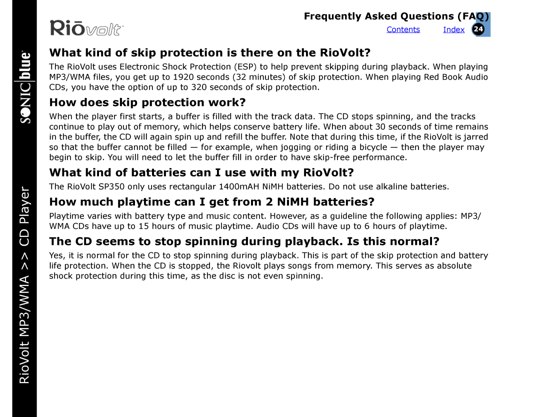 Rio Audio SP350 warranty What kind of skip protection is there on the RioVolt?, How does skip protection work? 