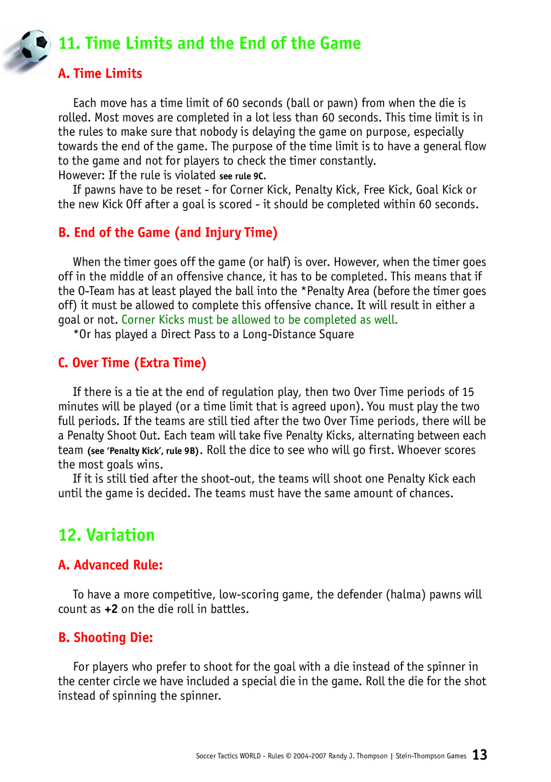 Rio Grande Games 248 manual Time Limits and the End of the Game, Variation 