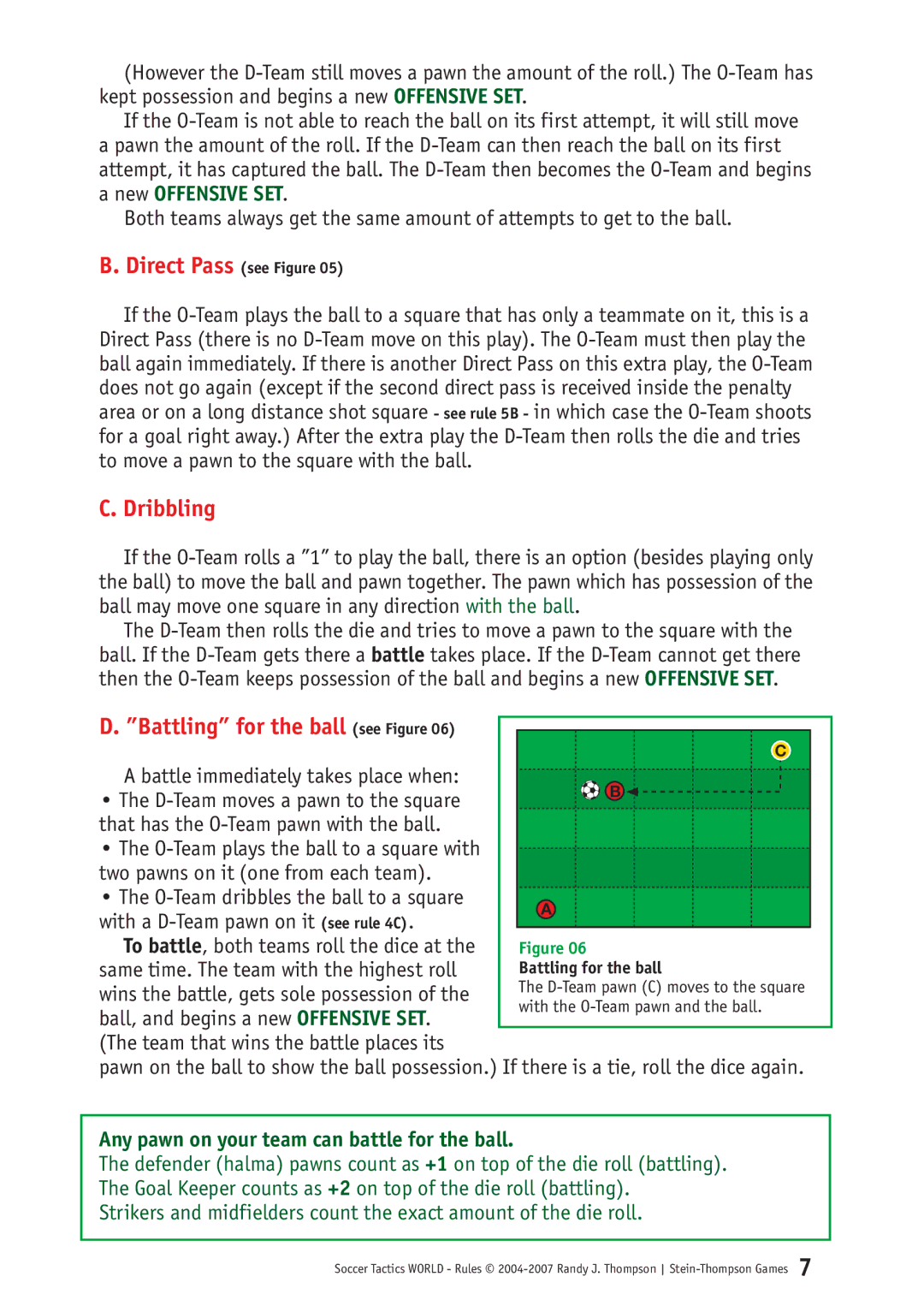 Rio Grande Games 248 manual Direct Pass see Figure, Dribbling, Battling for the ball see Figure 