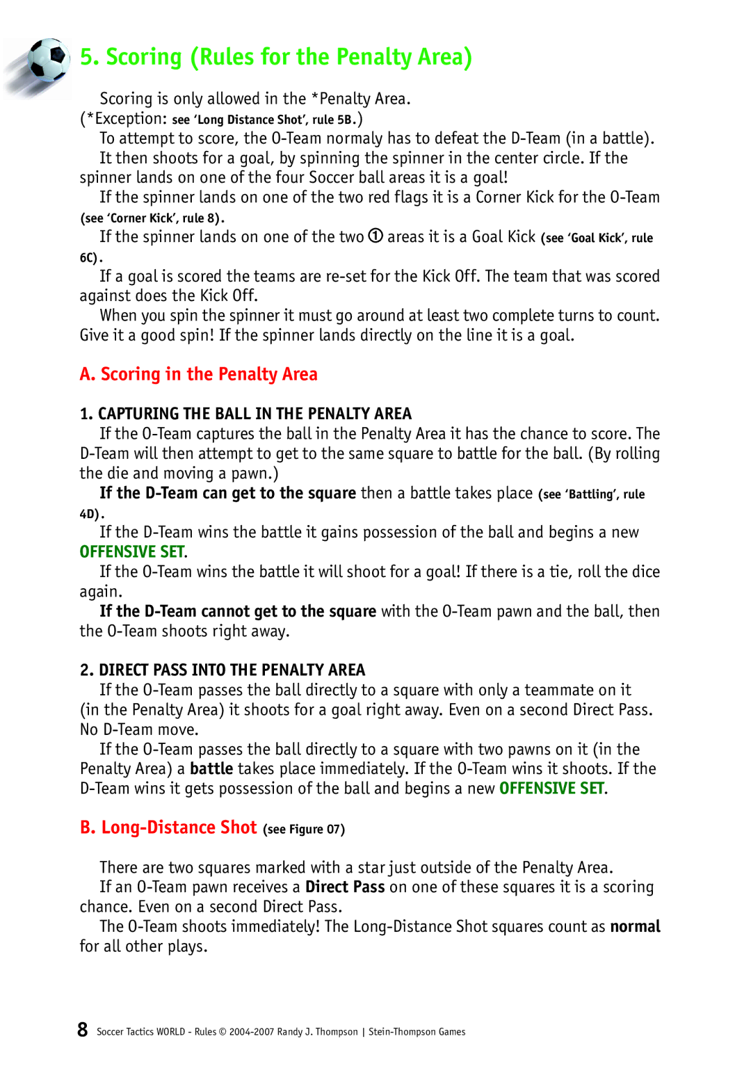 Rio Grande Games 248 manual Scoring Rules for the Penalty Area, Scoring in the Penalty Area, Long-Distance Shot see Figure 