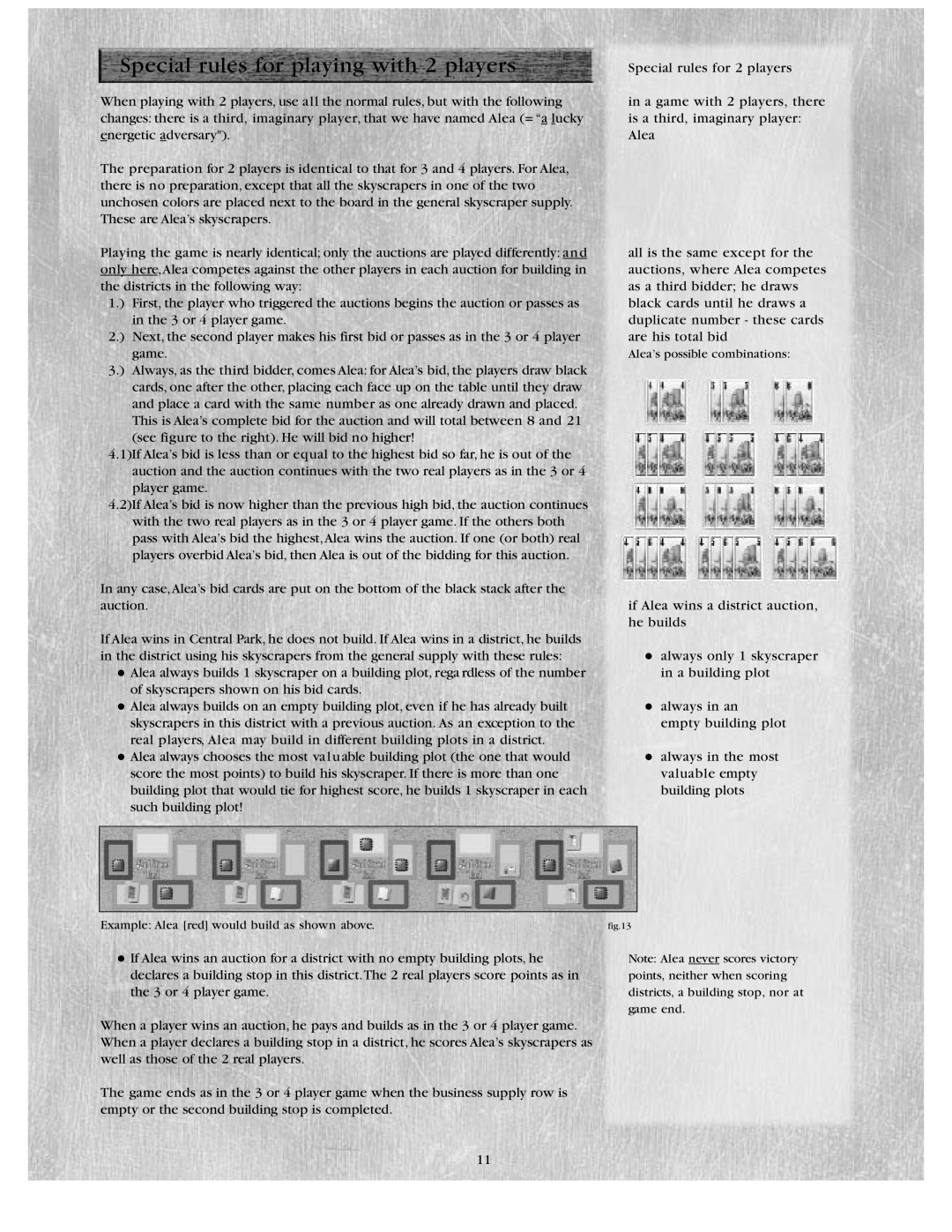 Rio Grande Games 5th Avenue manual Special rules for playing with 2 players 