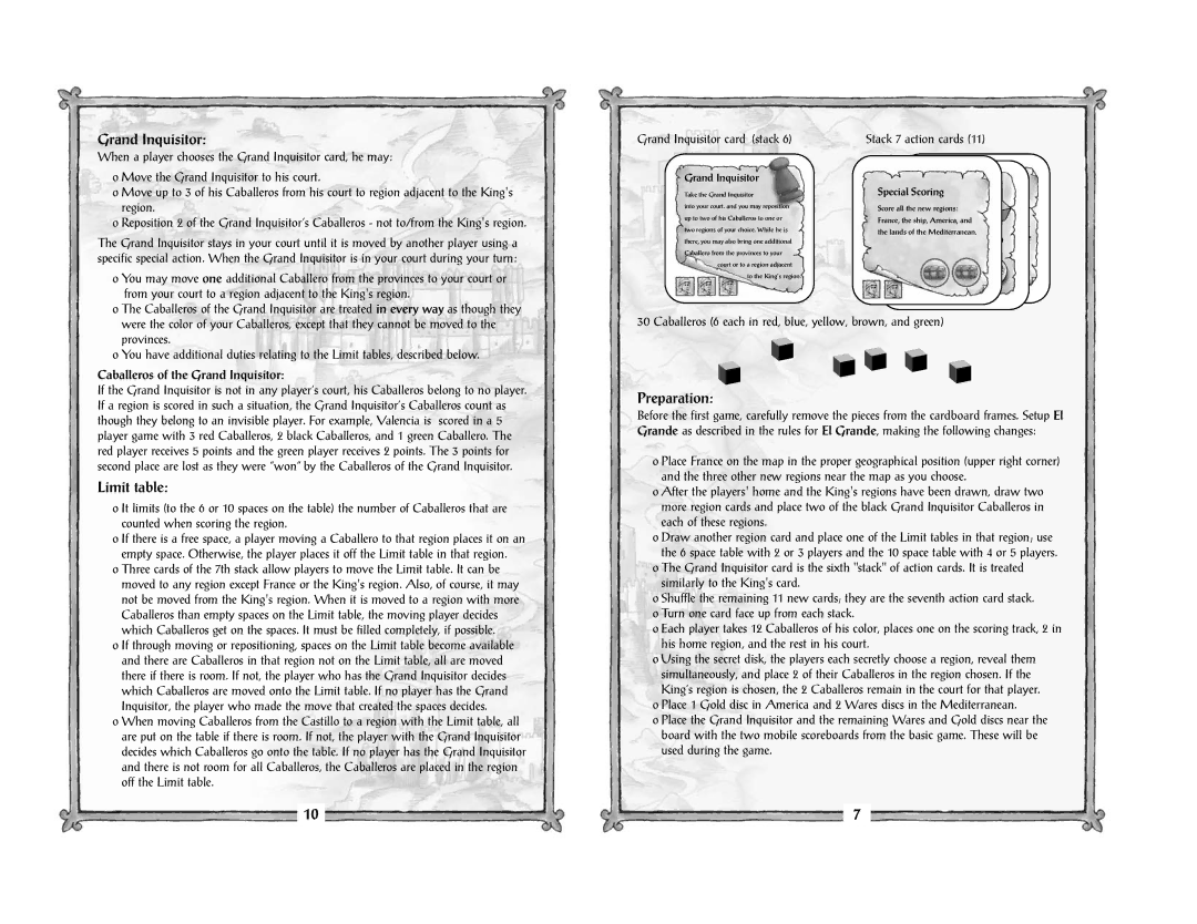 Rio Grande Games 80 manual Limit table, Stack 7 action cards 