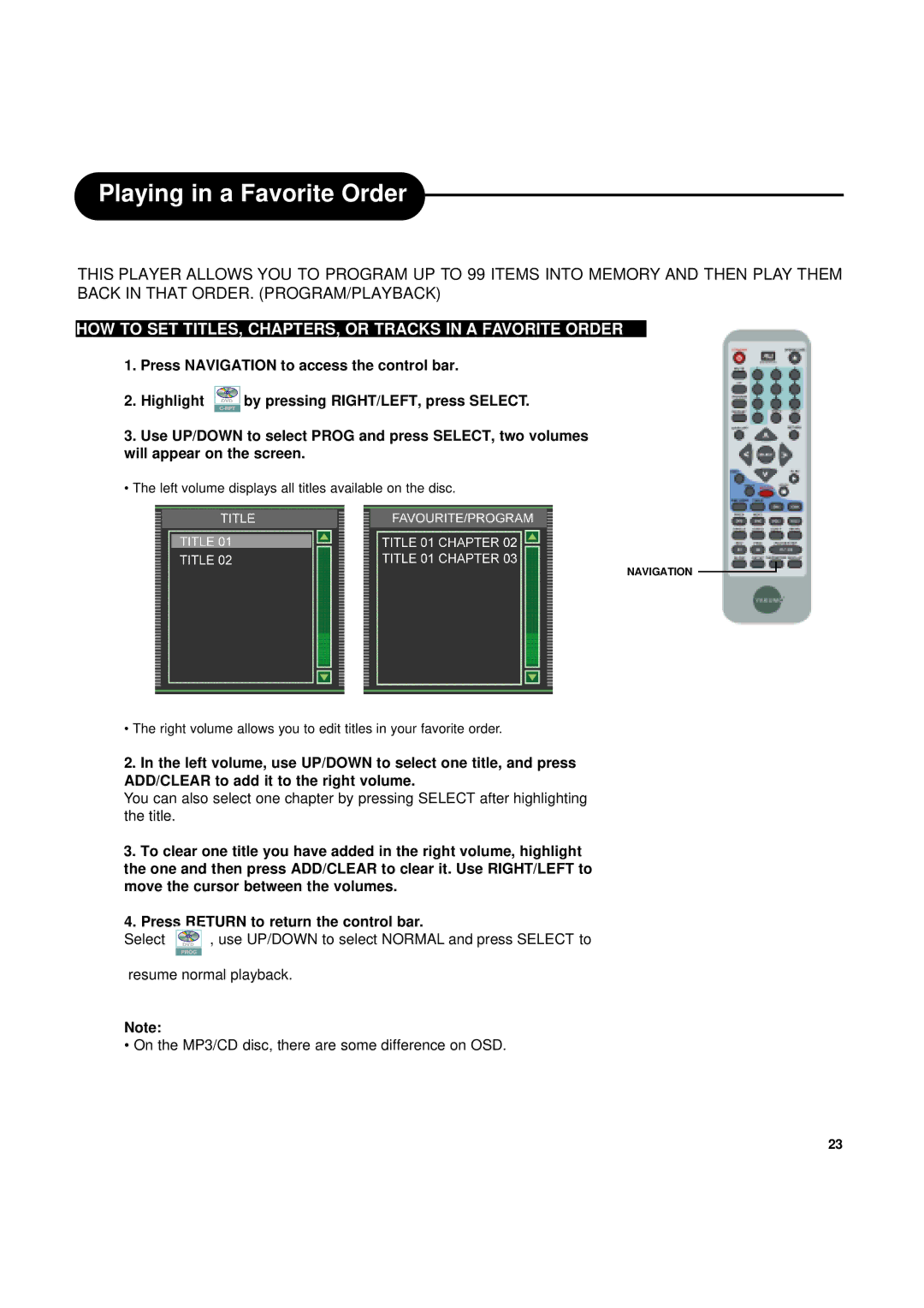 Ritek Yakumo DVD Record MasterXL DVD+RW Recorder/Player manual Playing in a Favorite Order 