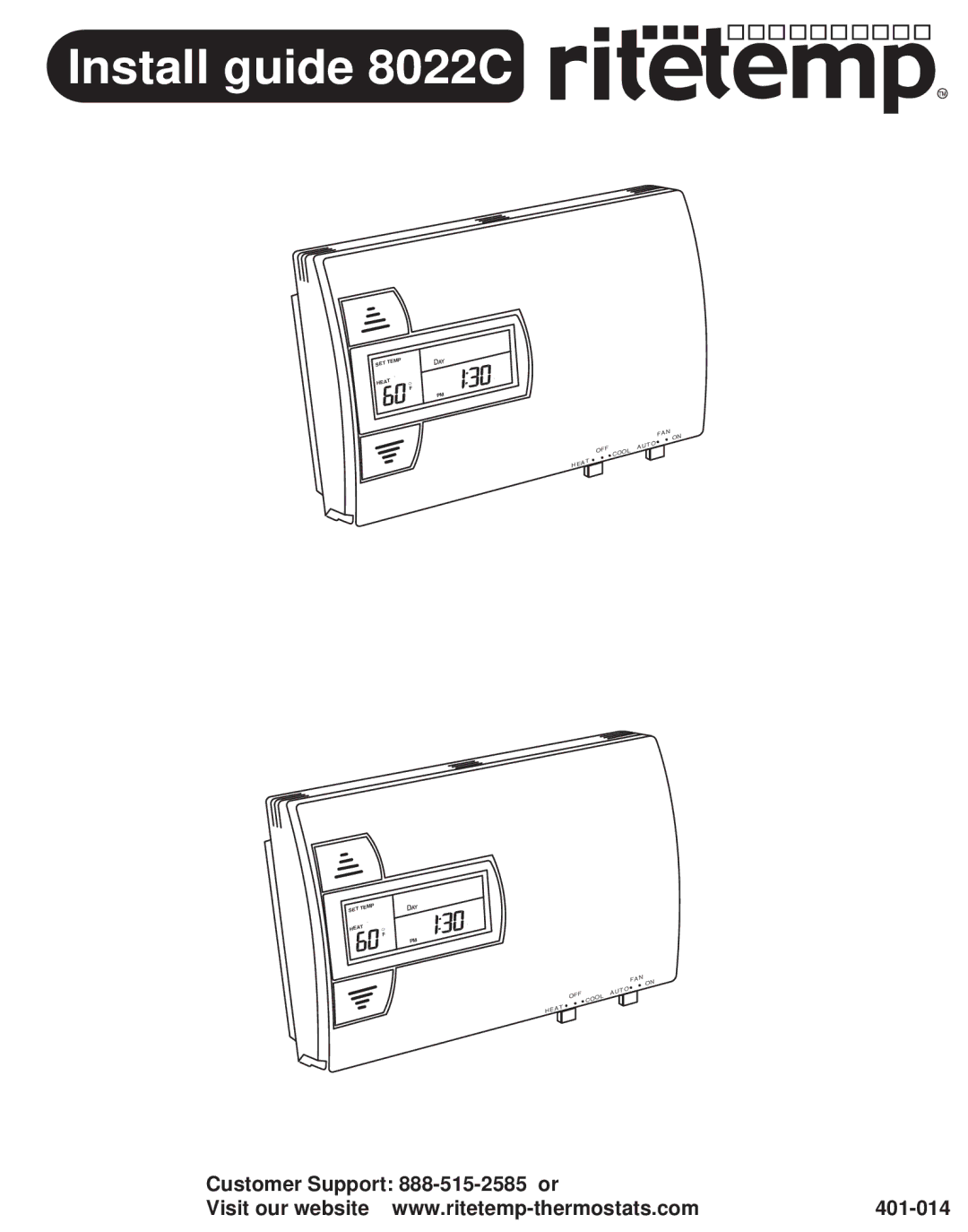 ritetemp 401-014 manual Install guide 8022C 