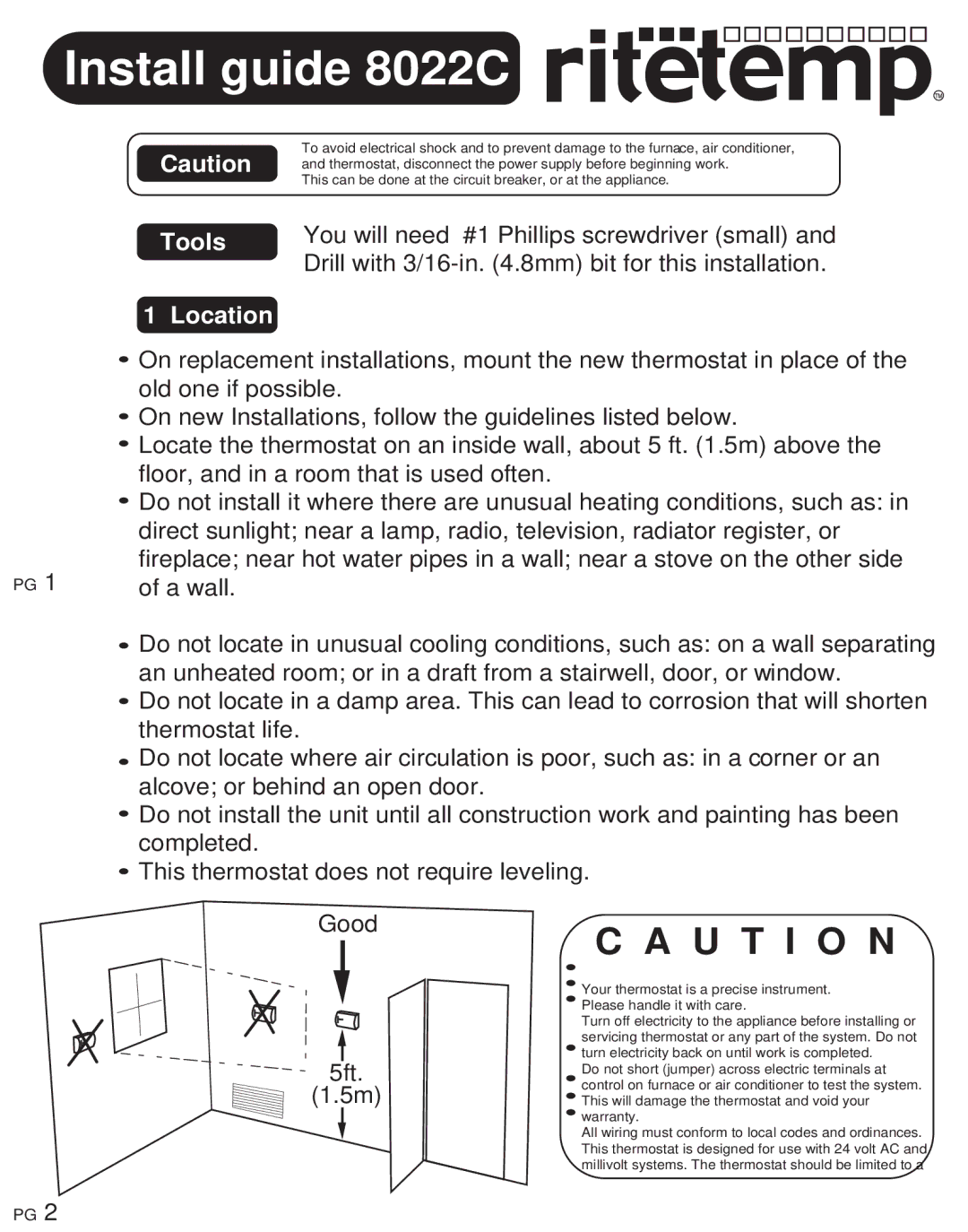 ritetemp 401-014 manual U T I O N, Tools Location 