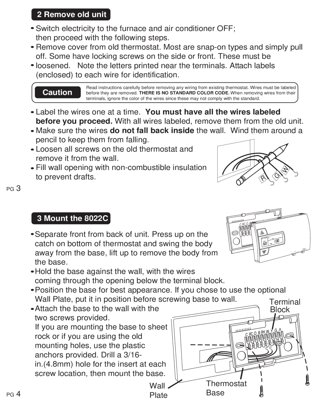 ritetemp 401-014 manual Remove old unit, Mount the 8022C 