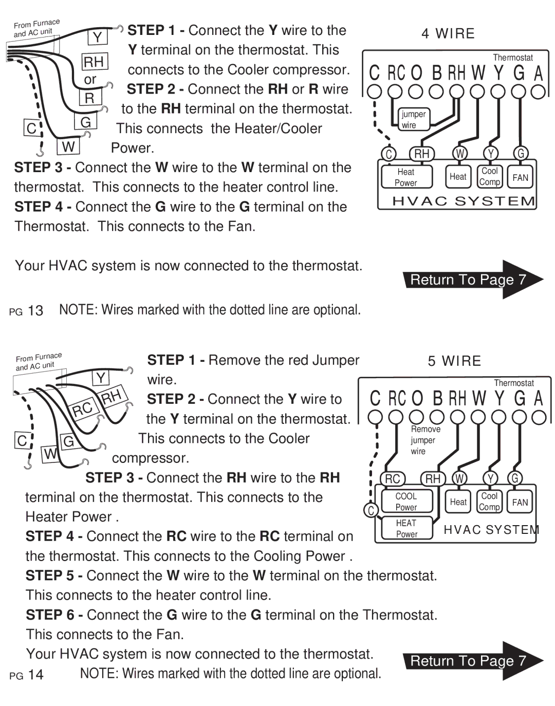 ritetemp 401-014 manual PG 13 Note Wires marked with the dotted line are optional 