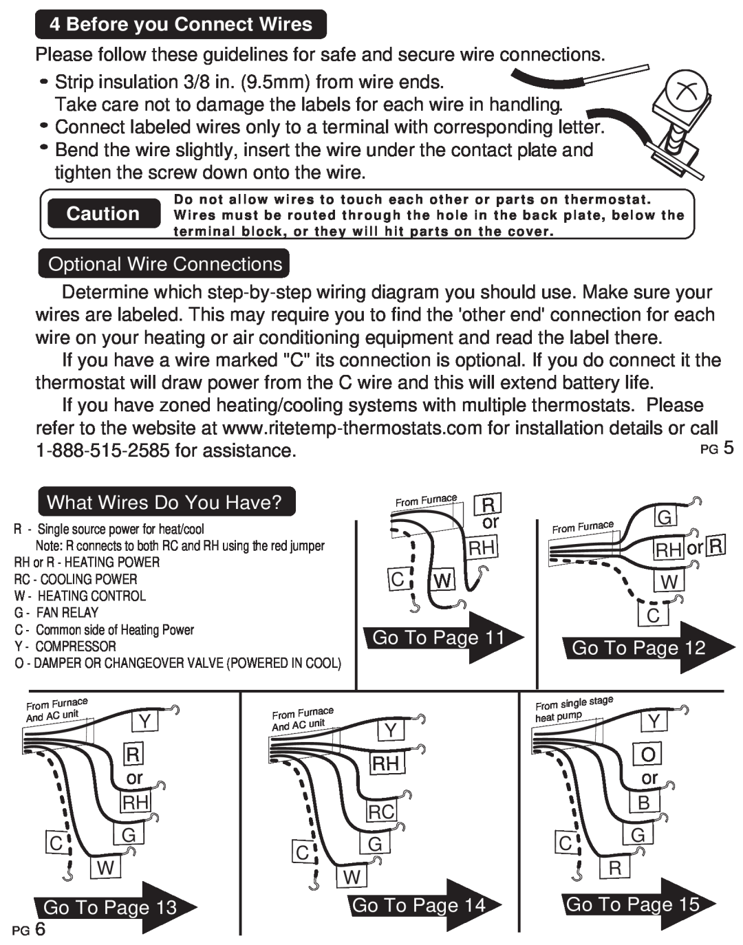 ritetemp 401-014 manual Before you Connect Wires, Optional Wire Connections, What Wires Do You Have?, Go To Page 