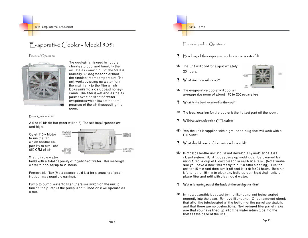 ritetemp 5051 brochure Evaporative Cooler Model 