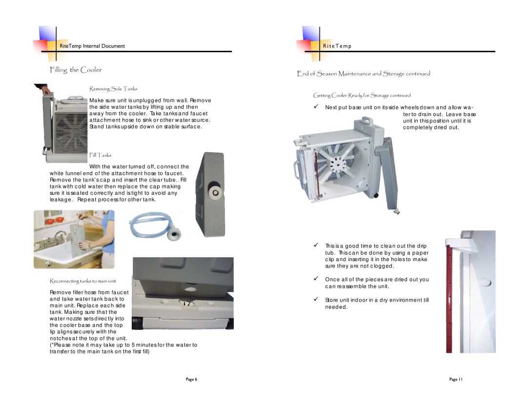 ritetemp 5051 brochure Filling the Cooler, End of Season Maintenance and Storage 