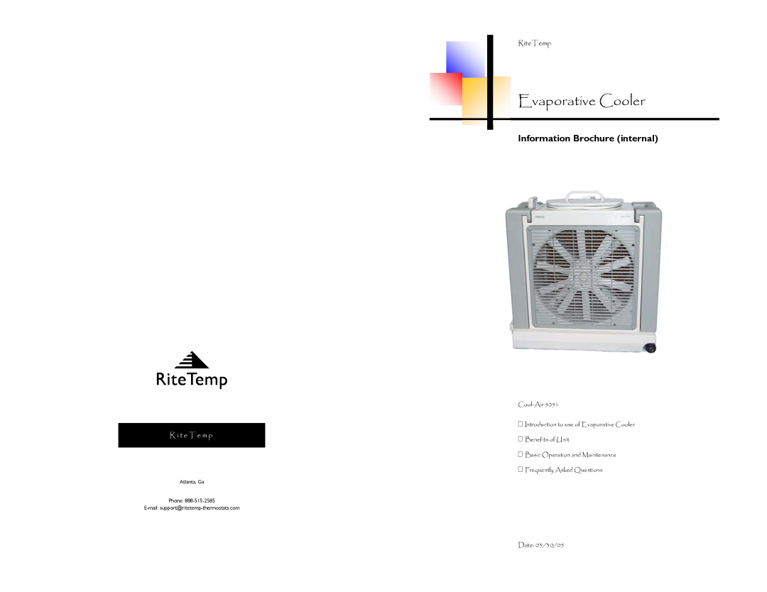 ritetemp brochure Evaporative Cooler, RiteTemp, Information Brochure internal, R i t e T e m p, Cool-Air5051 