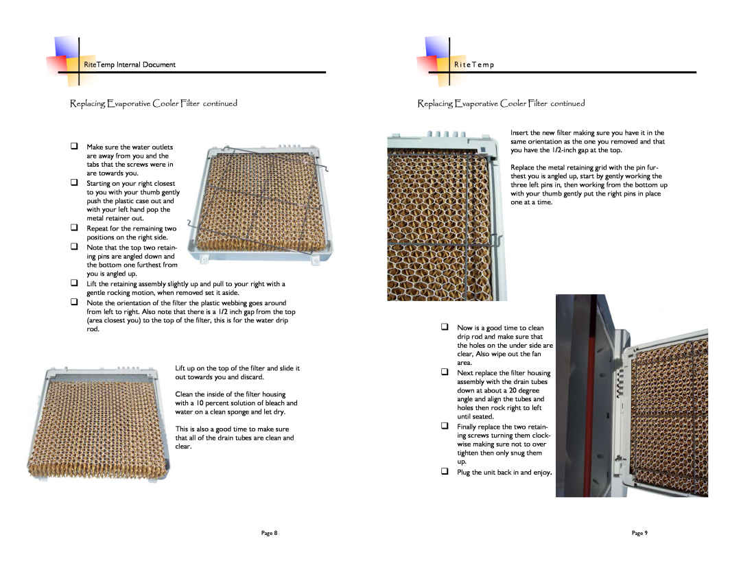 ritetemp 5051 brochure Replacing Evaporative Cooler Filter continued 