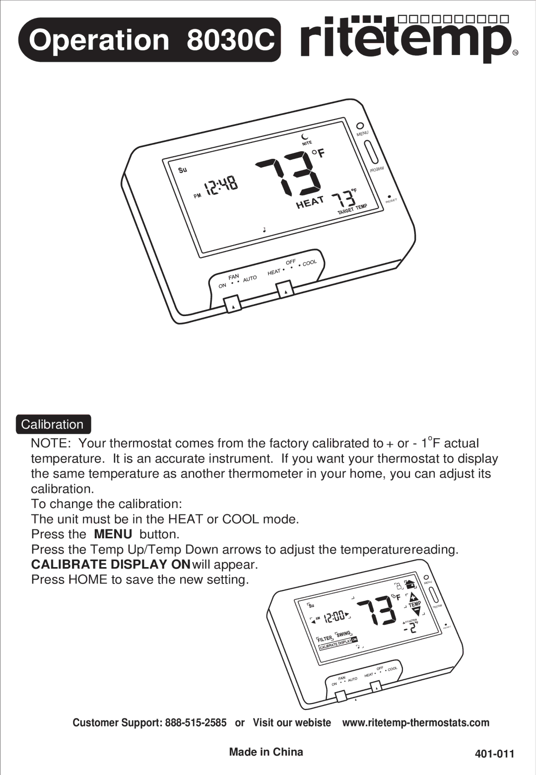 ritetemp manual Operation 8030C 