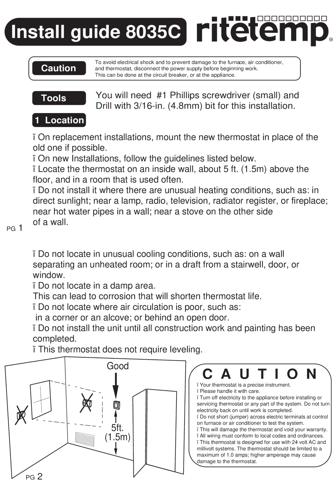 ritetemp 8035C manual U T I O N, Tools Location 