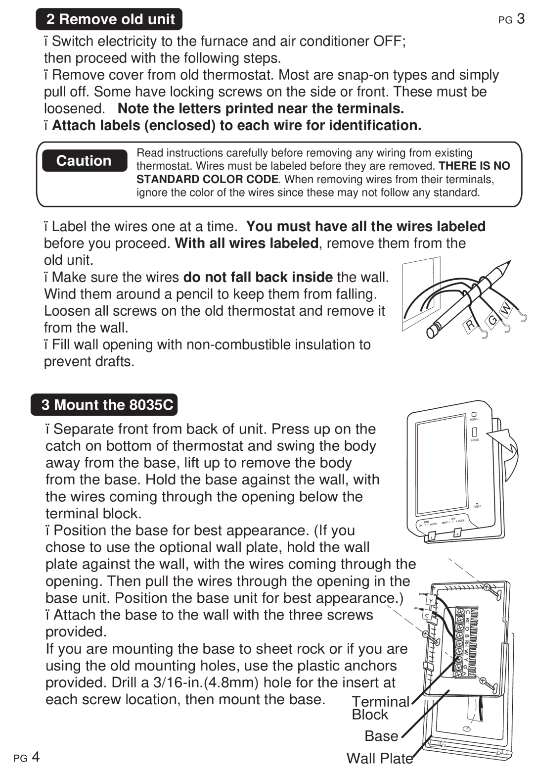 ritetemp 8035C manual Remove old unit, Attach labels enclosed to each wire for identification 