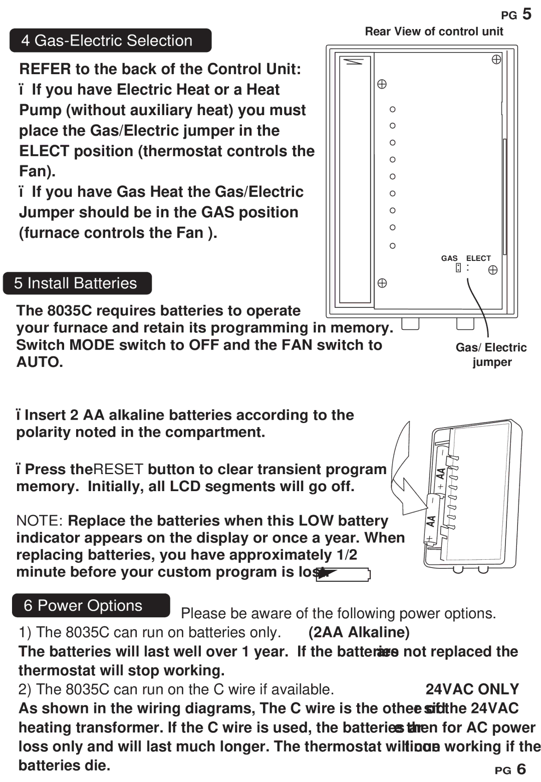 ritetemp manual Please be aware of the following power options, 8035C can run on batteries only AA Alkaline 