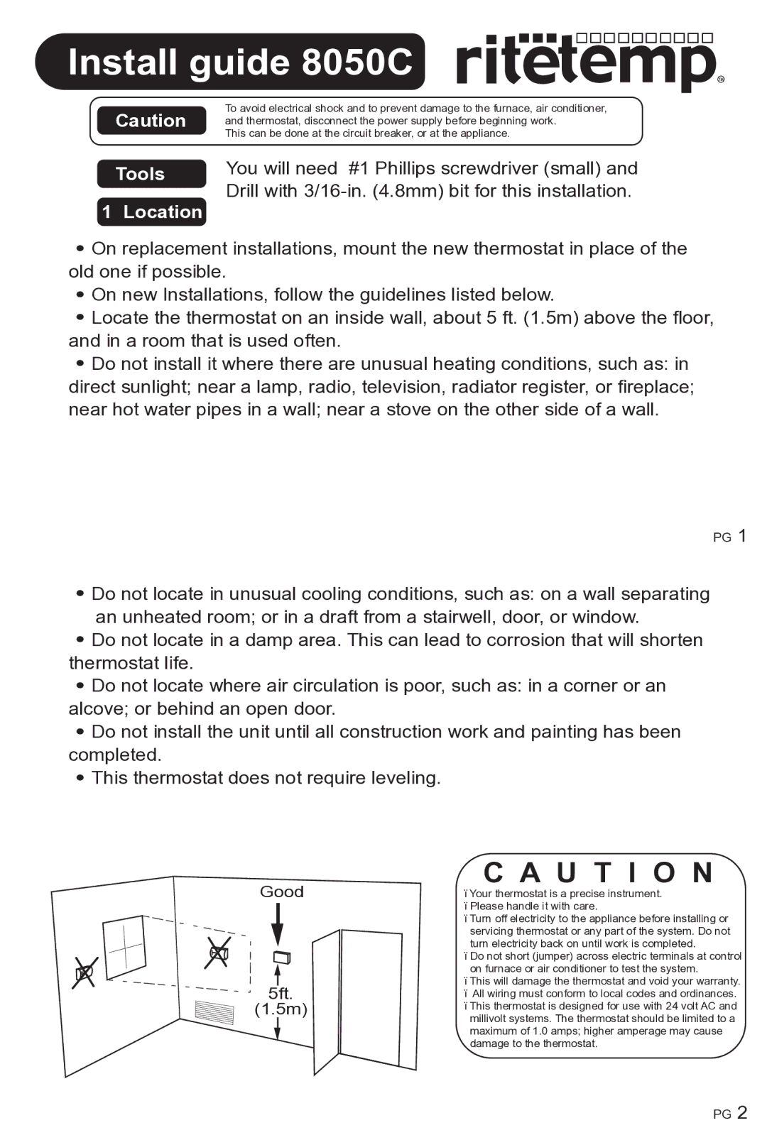 ritetemp 8050C manual U T I O N, Tools Location 