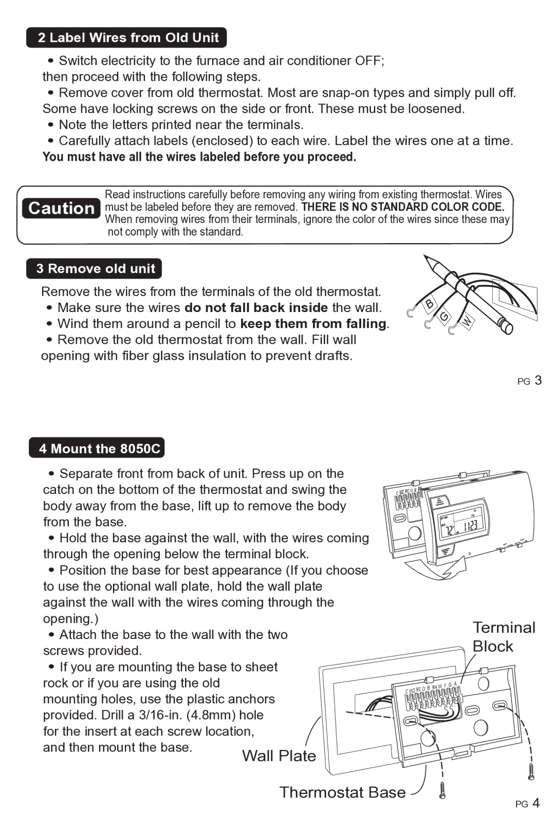 ritetemp manual Label Wires from Old Unit, Remove old unit, Mount the 8050C 