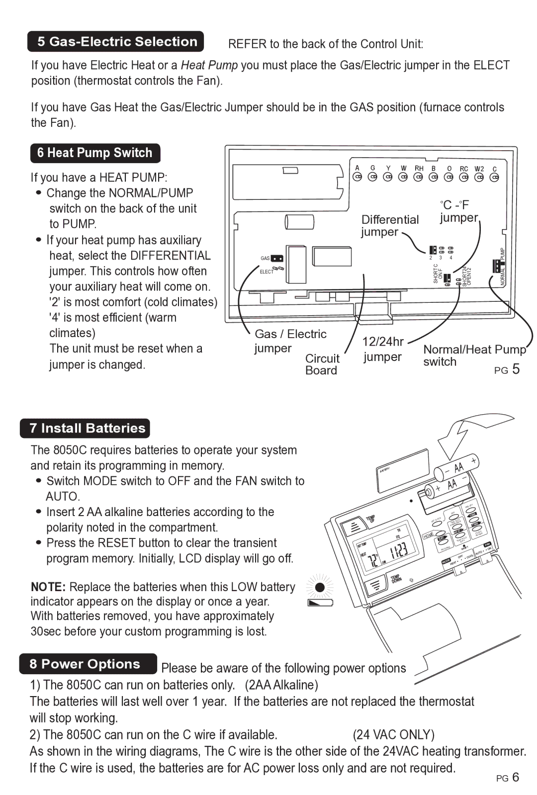 ritetemp 8050C manual Gas-Electric Selection 