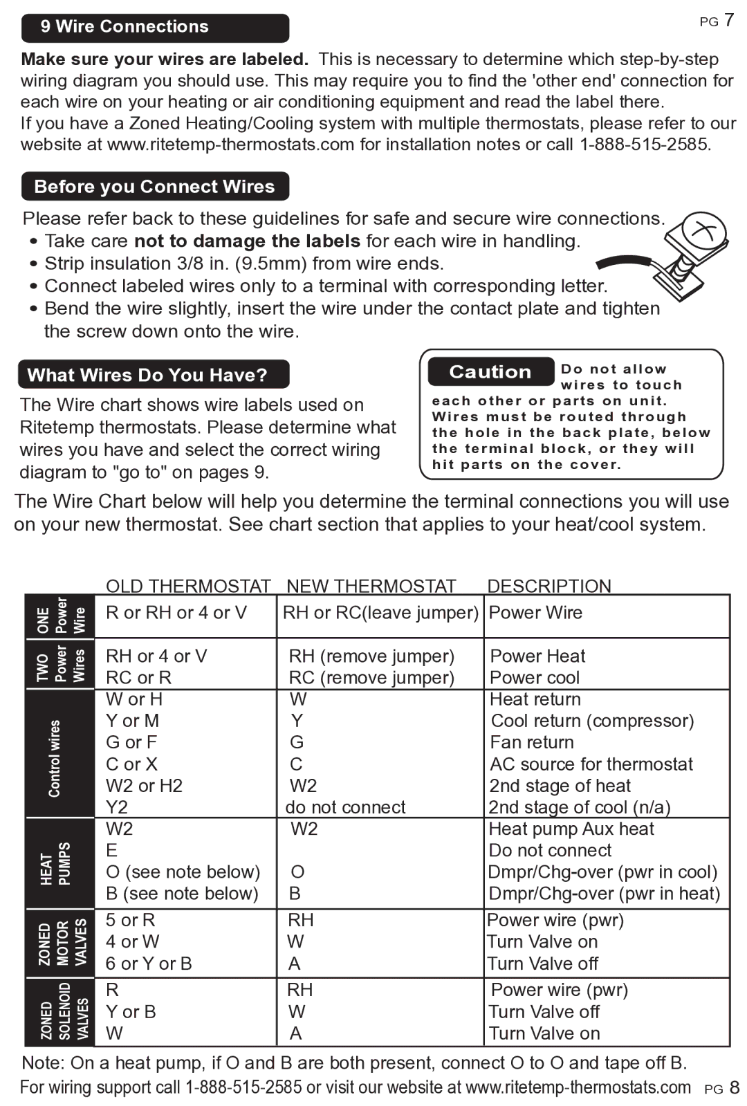 ritetemp 8050C manual Before you Connect Wires, Wire Connections 