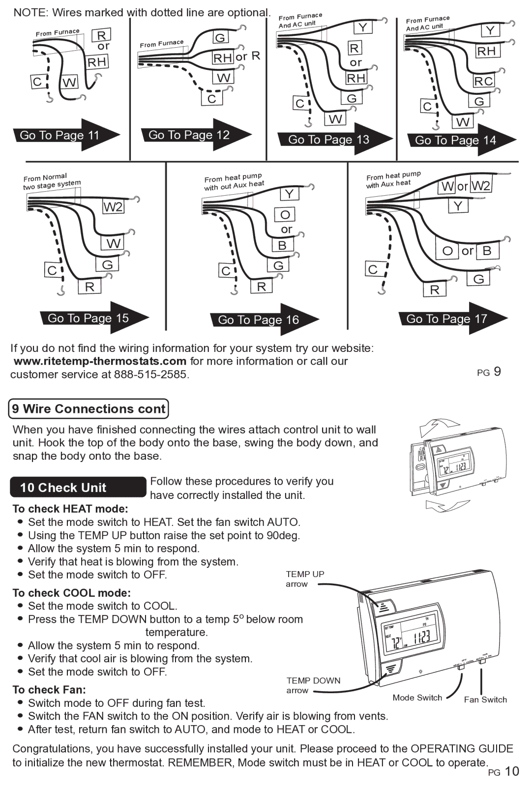 ritetemp 8050C manual Wire Connections, Check Unit 