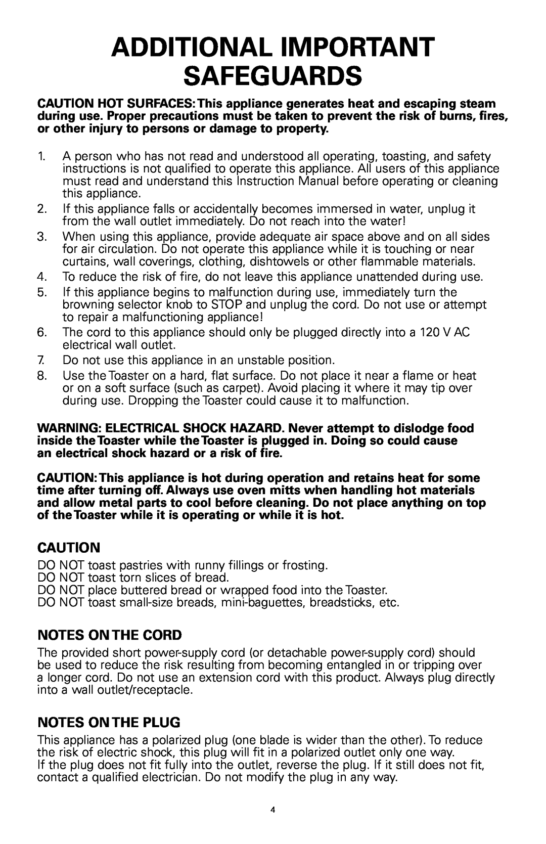 Rival 16042 manual Additional Important Safeguards, Notes On The Cord, Notes On The Plug 