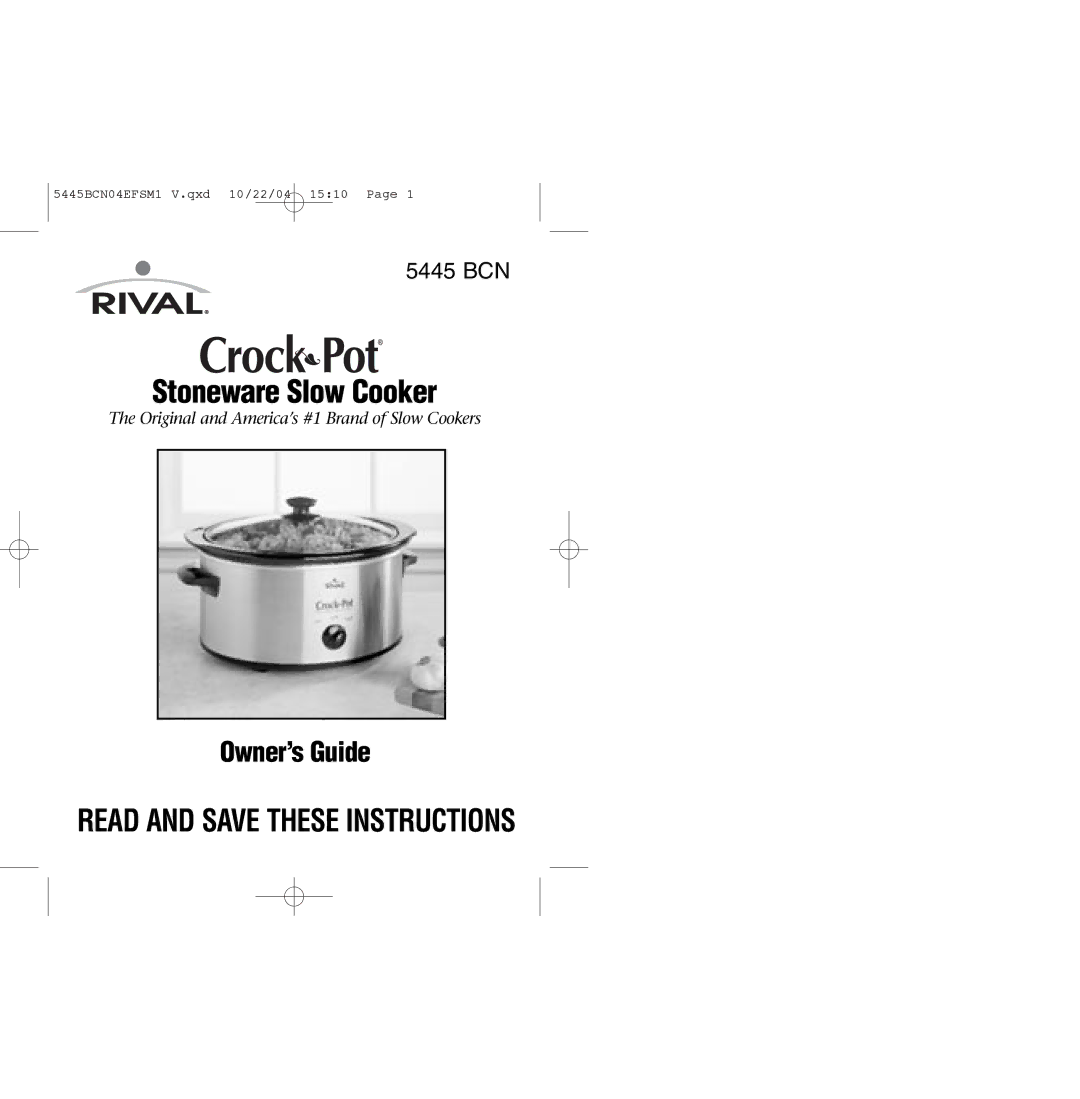 Rival 5445 BCN manual Stoneware Slow Cooker 