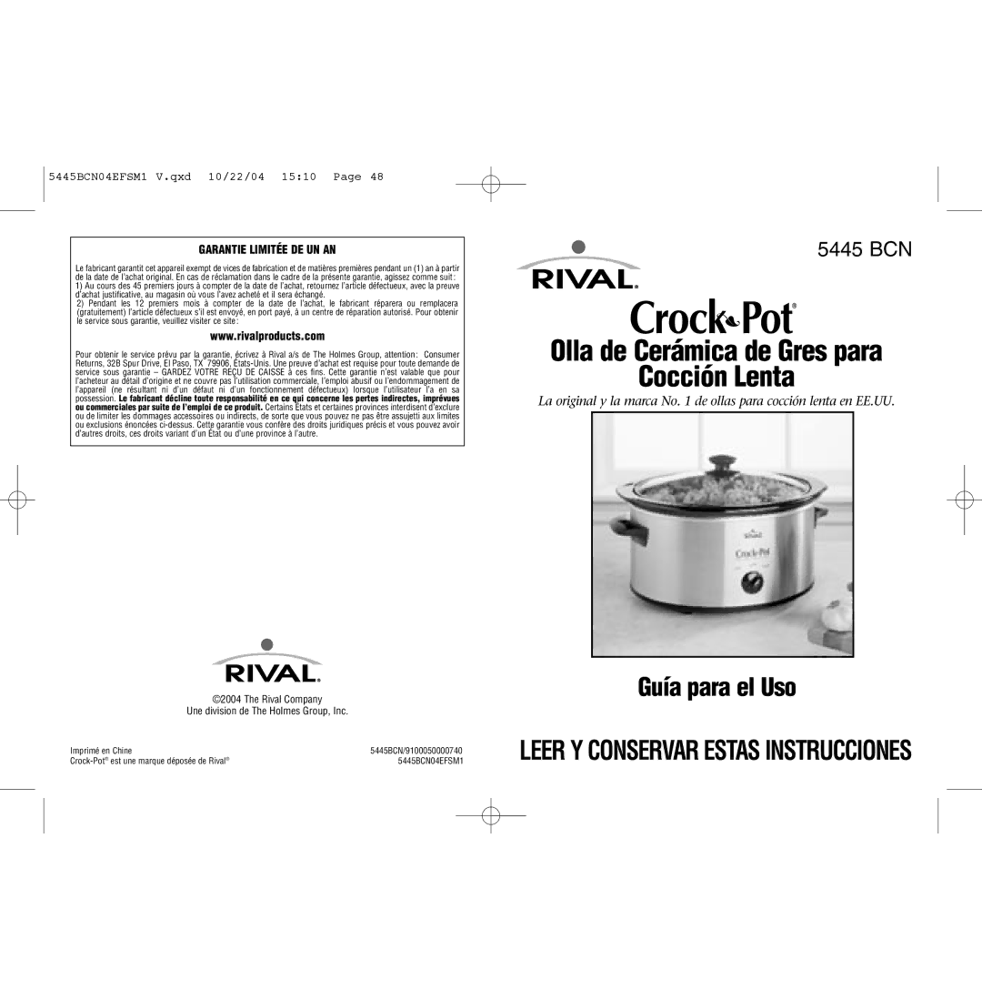 Rival 5445 BCN manual Olla de Cerámica de Gres para Cocción Lenta 