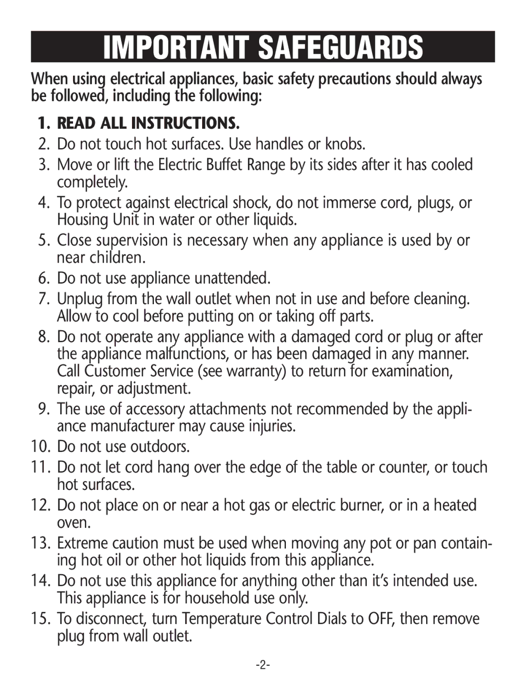 Rival BD250 manual Important Safeguards, Read ALL Instructions 