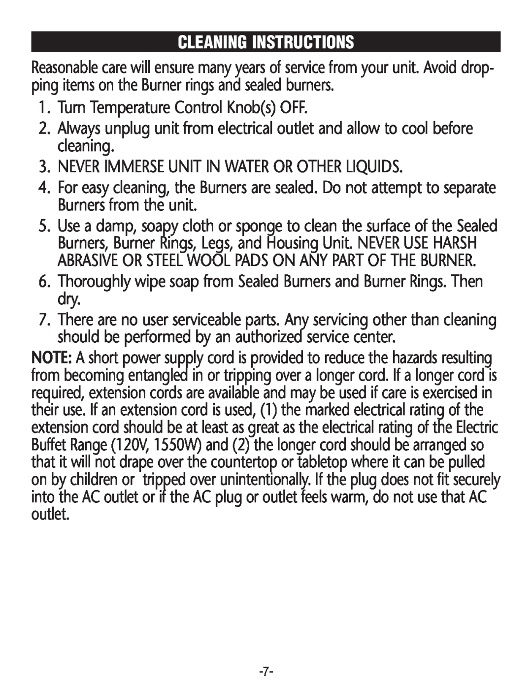 Rival BD250 manual Cleaning Instructions 