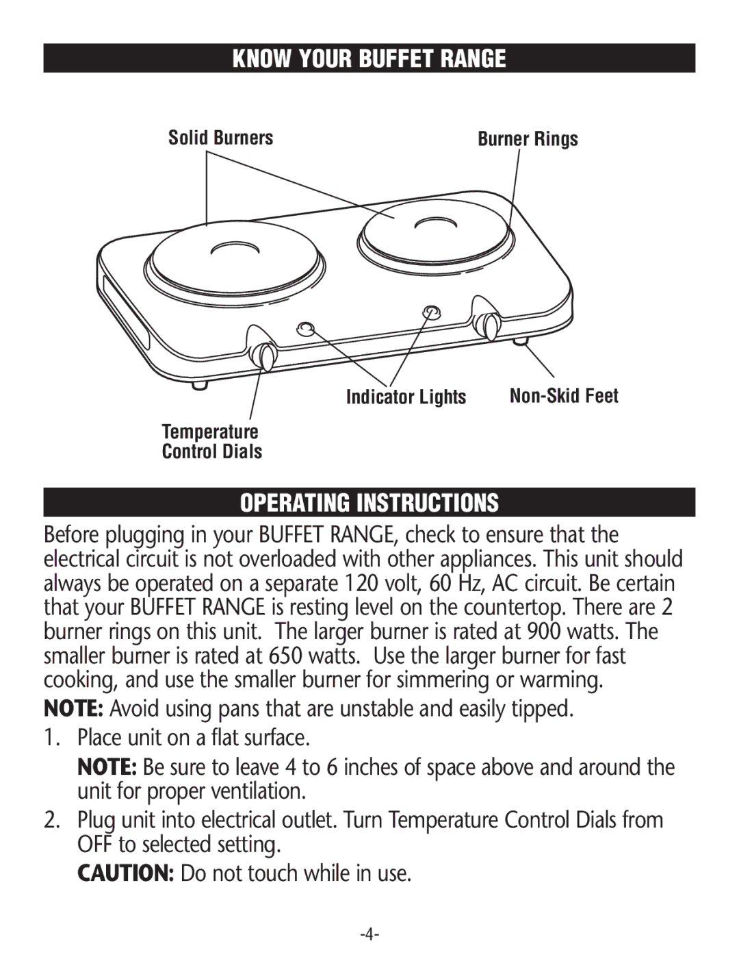 Rival BD275 manual Know Your Buffet Range, Operating Instructions, Place unit on a flat surface 