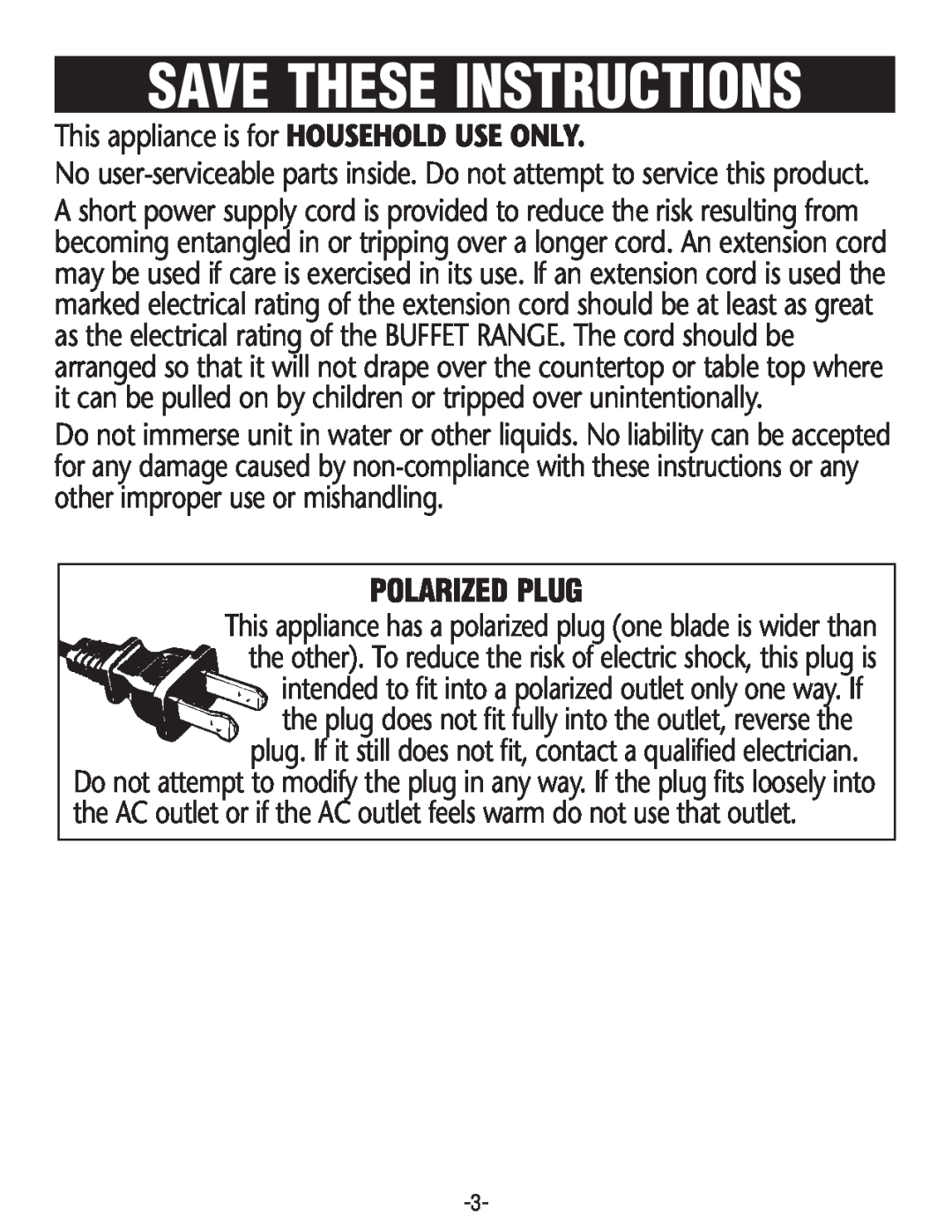 Rival BD275 manual Polarized Plug, Save These Instructions 