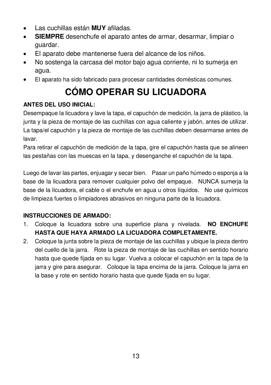 Rival BL-706 manual Cómo Operar SU Licuadora, Antes DEL USO Inicial, Instrucciones DE Armado 