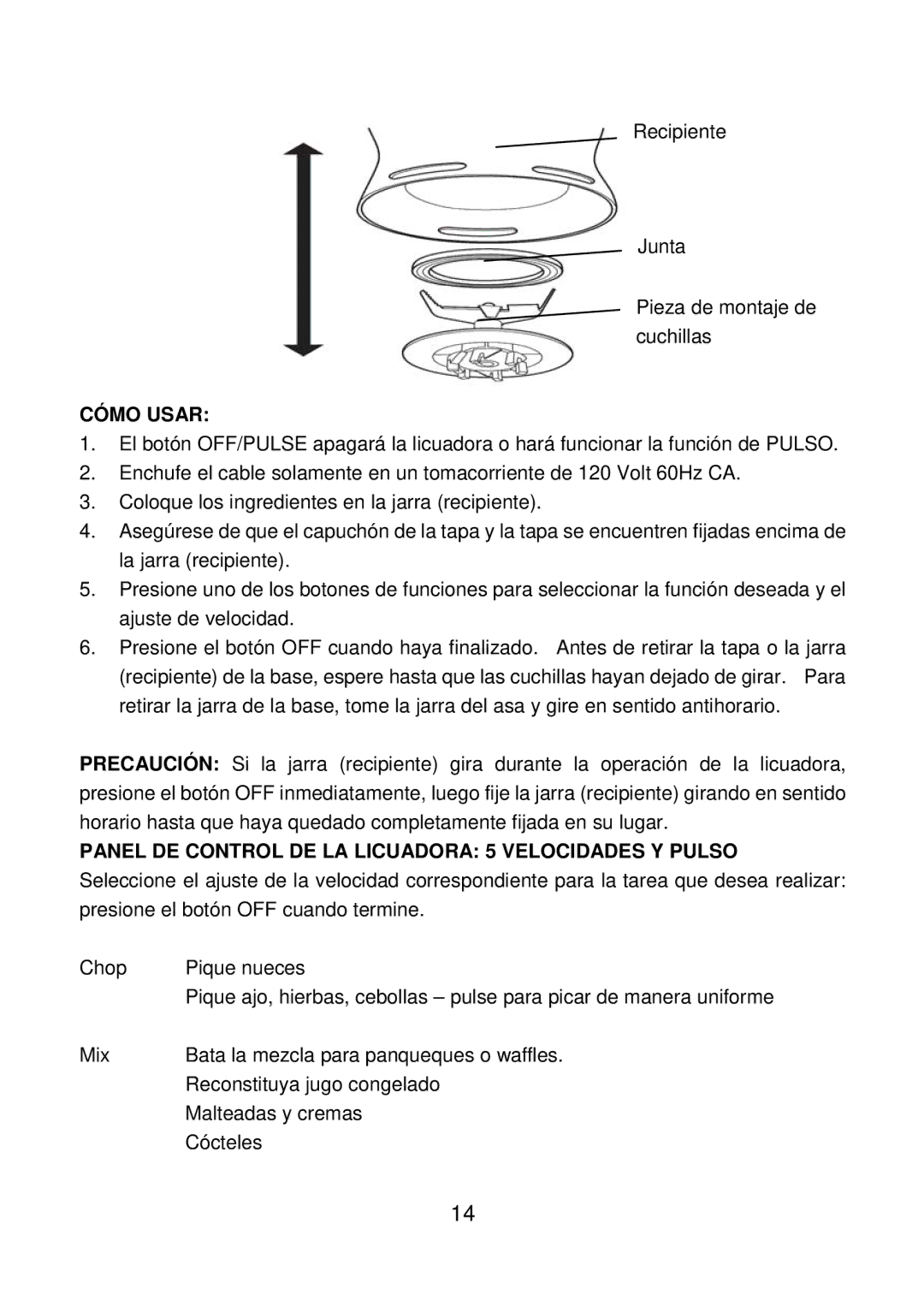 Rival BL-706 manual Cómo Usar, Panel DE Control DE LA Licuadora 5 Velocidades Y Pulso 