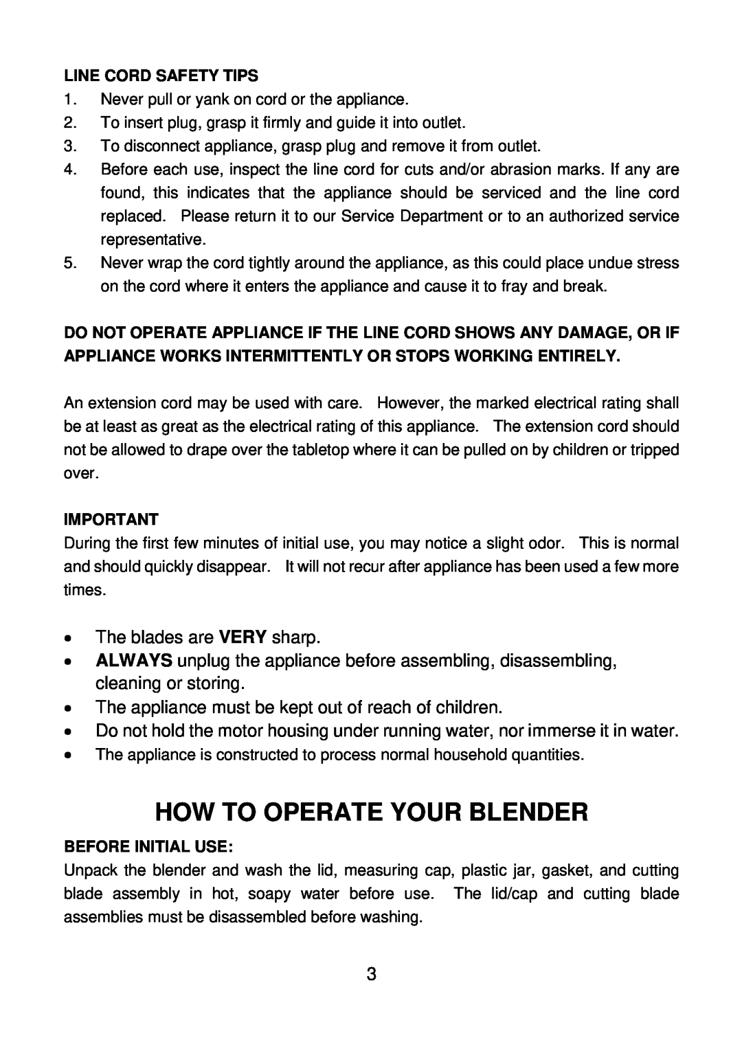 Rival BL-706 manual How To Operate Your Blender 
