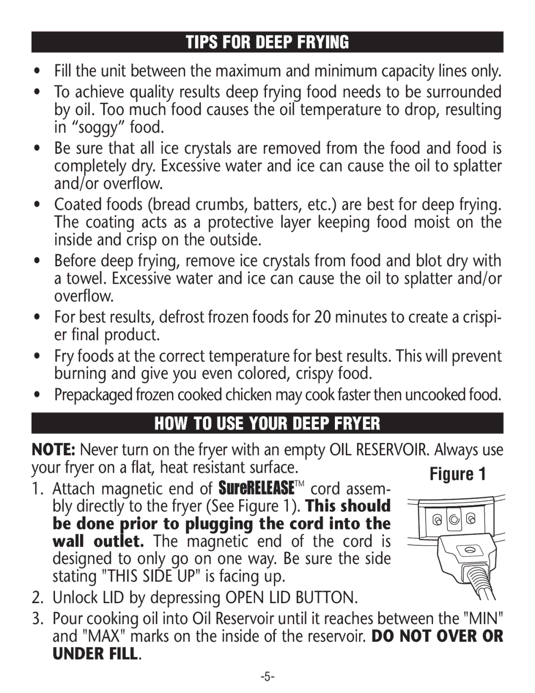 Rival CF106-W manual Tips for Deep Frying, HOW to USE Your Deep Fryer, Attach magnetic end ofcord assem 