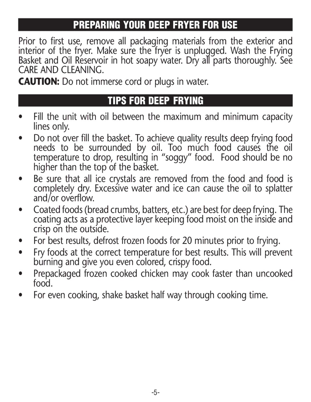 Rival CF154 manual Preparing Your Deep Fryer for USE, Tips for Deep Frying 