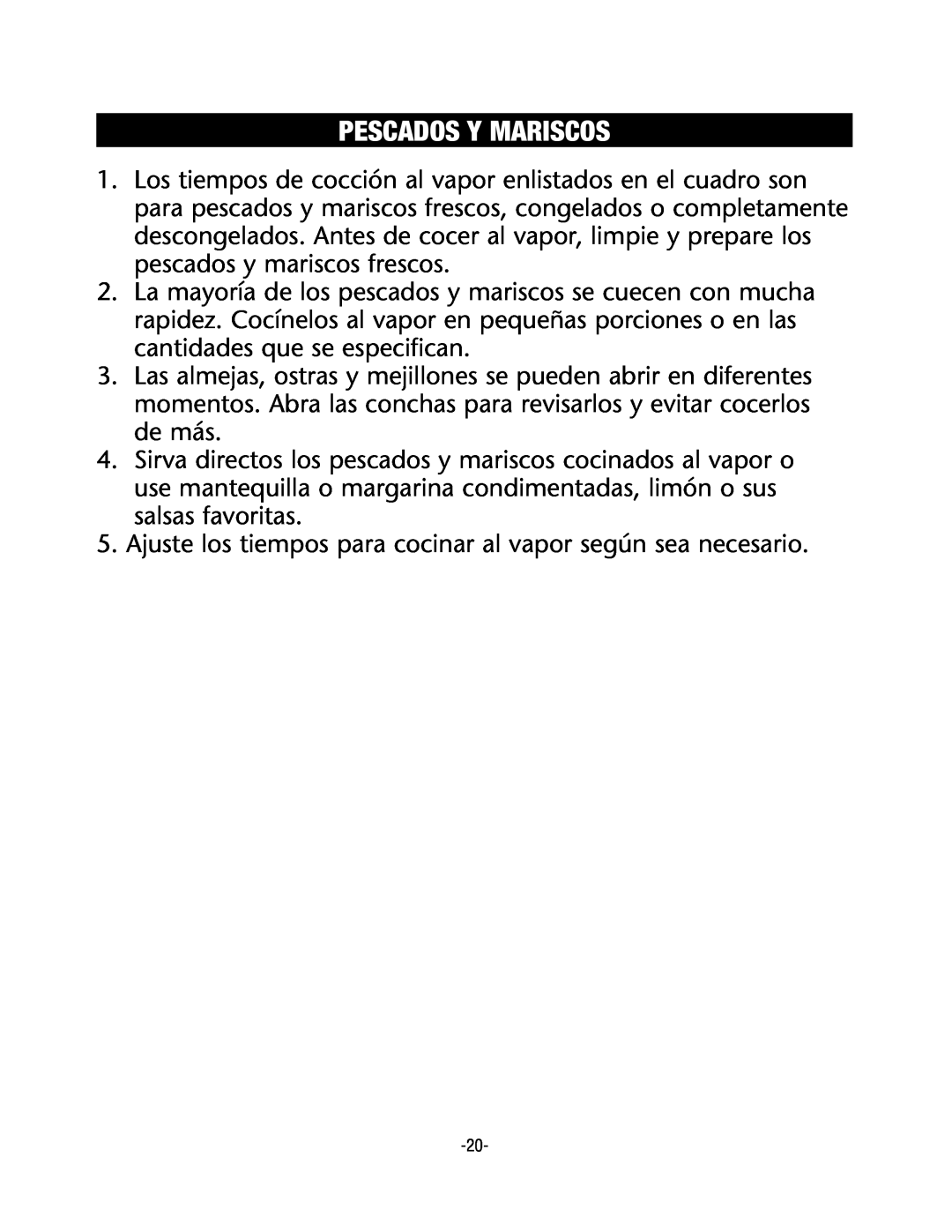 Rival CKRVSTLM20 manual Pescados Y Mariscos 