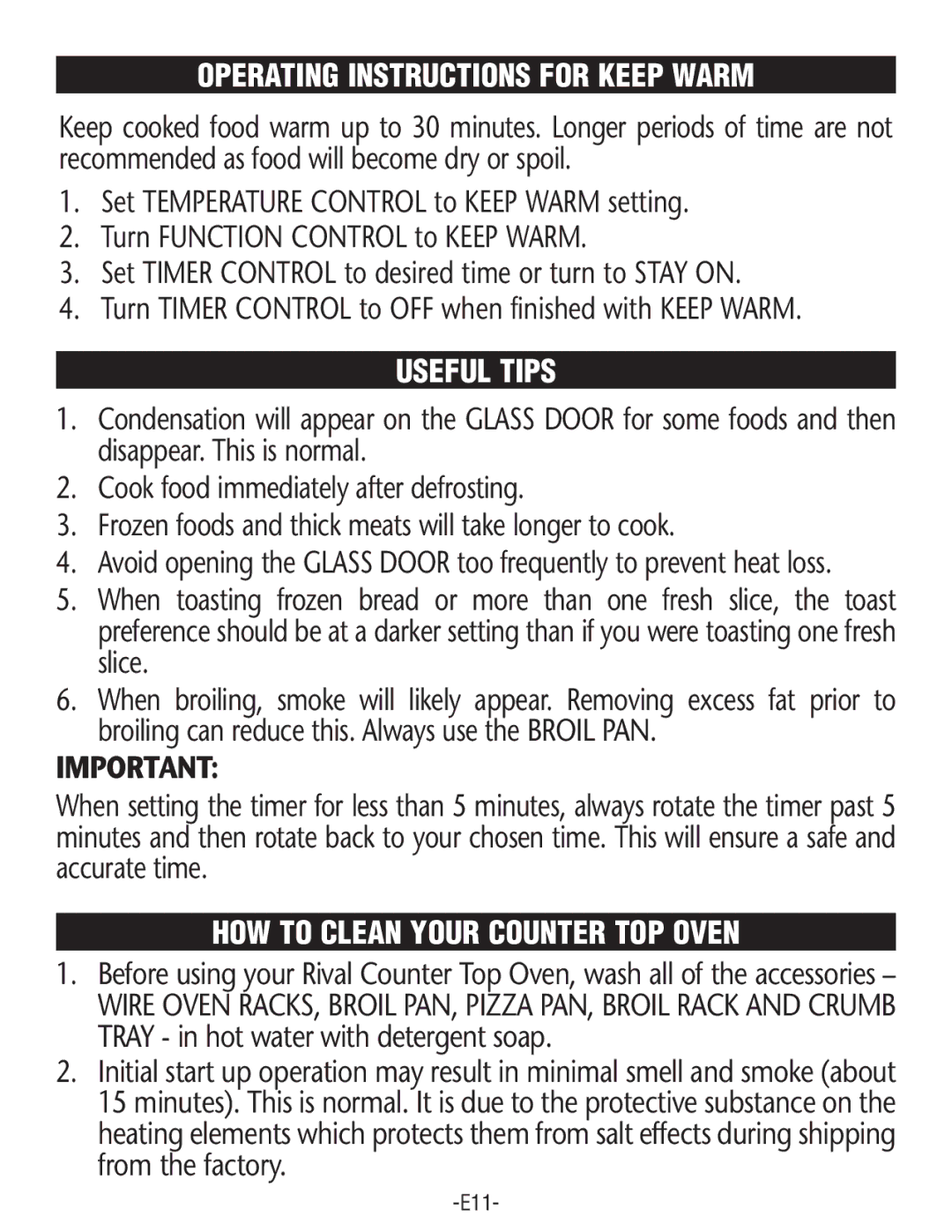 Rival CO602 manual Operating Instructions for Keep Warm, Useful Tips, HOW to Clean Your Counter TOP Oven 