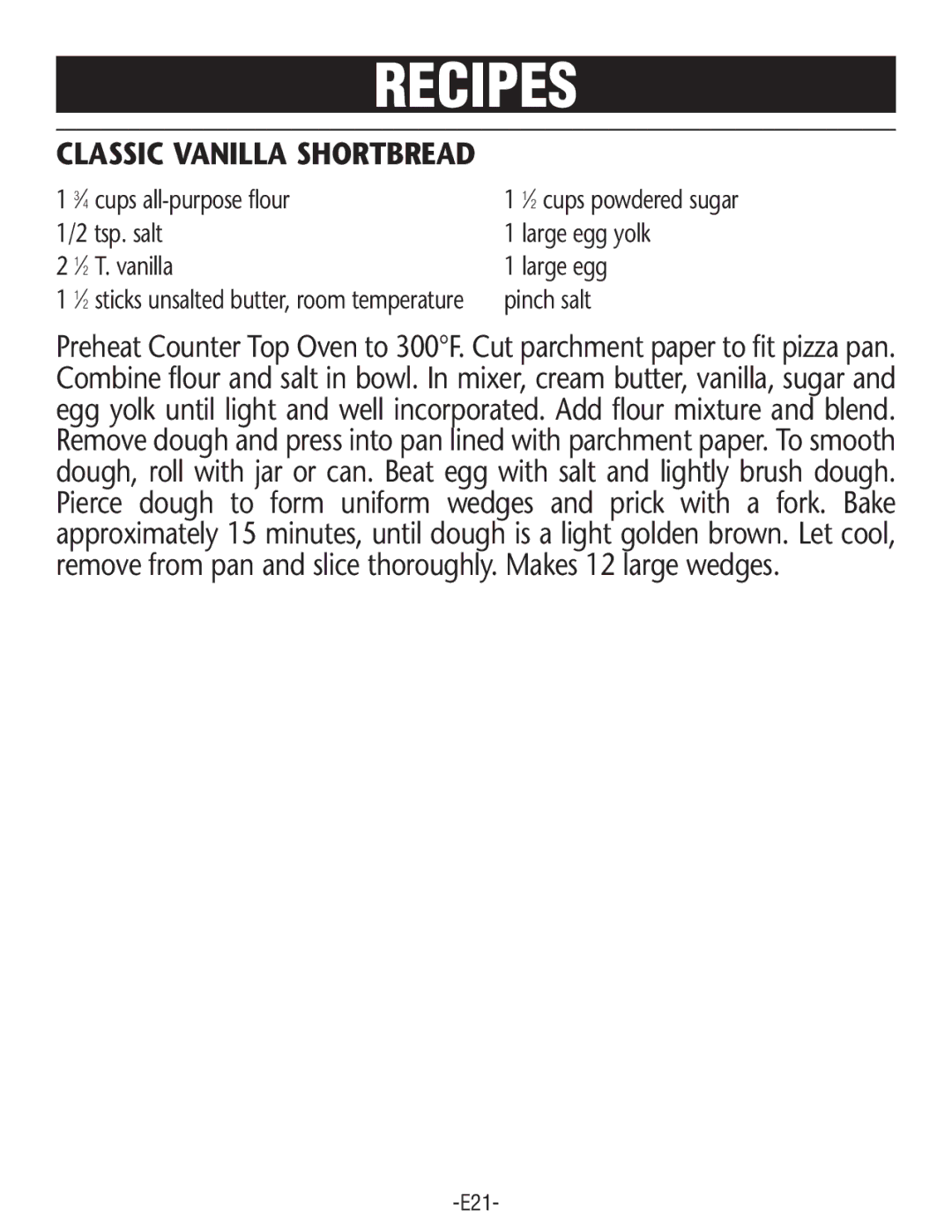 Rival CO602 manual Classic Vanilla Shortbread 