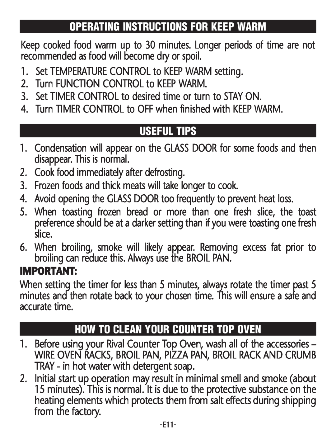 Rival CO602 manual Operating Instructions For Keep Warm, Useful Tips, How To Clean Your Counter Top Oven 