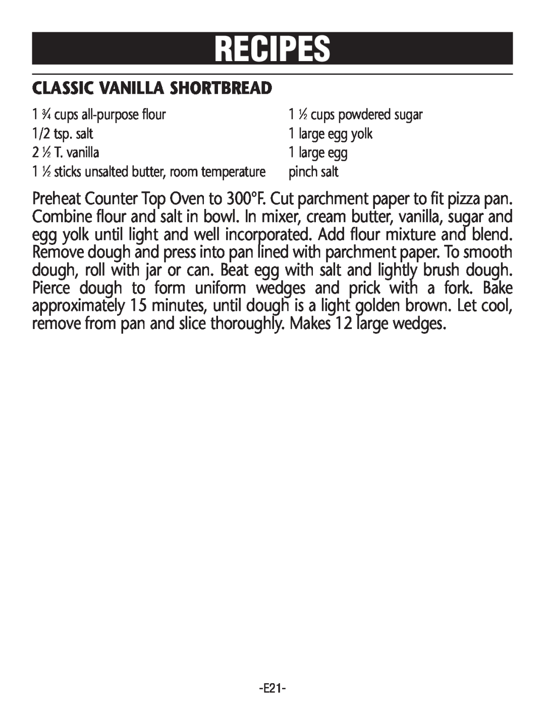 Rival CO602 manual Classic Vanilla Shortbread, Recipes 