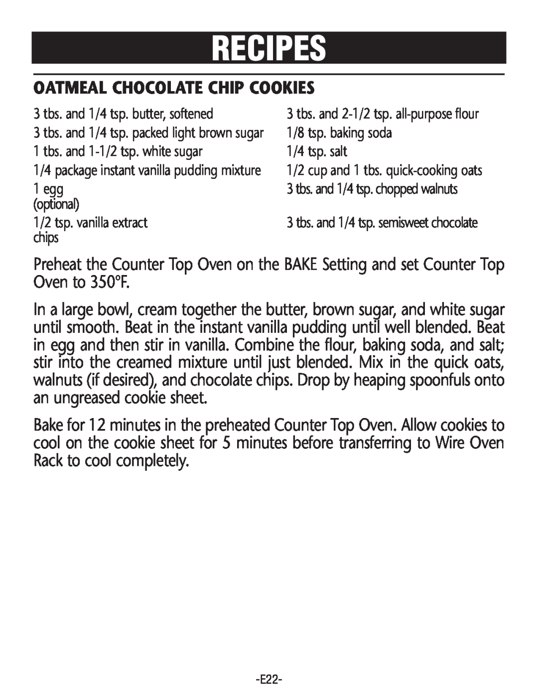 Rival CO602 manual Oatmeal Chocolate Chip Cookies, Recipes 