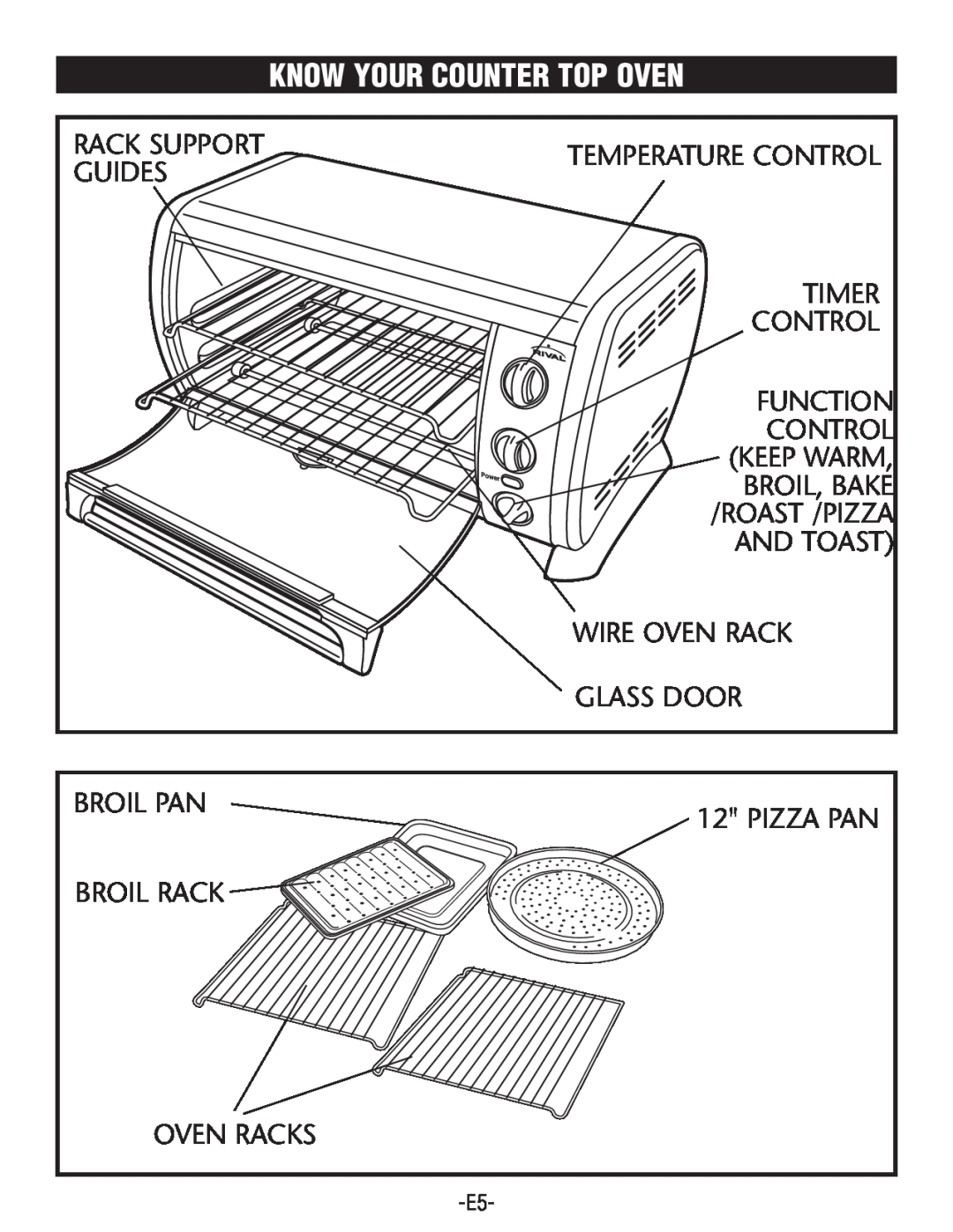 Rival CO602 manual Know Your Counter Top Oven, Temperature Control, Wire Oven Rack, Glass Door 