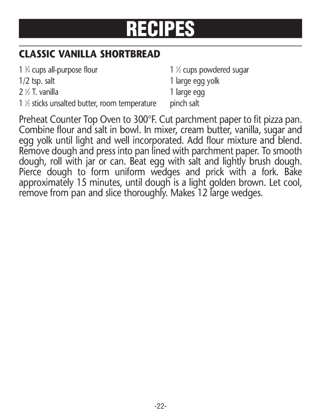 Rival CO606 manual Classic Vanilla Shortbread 