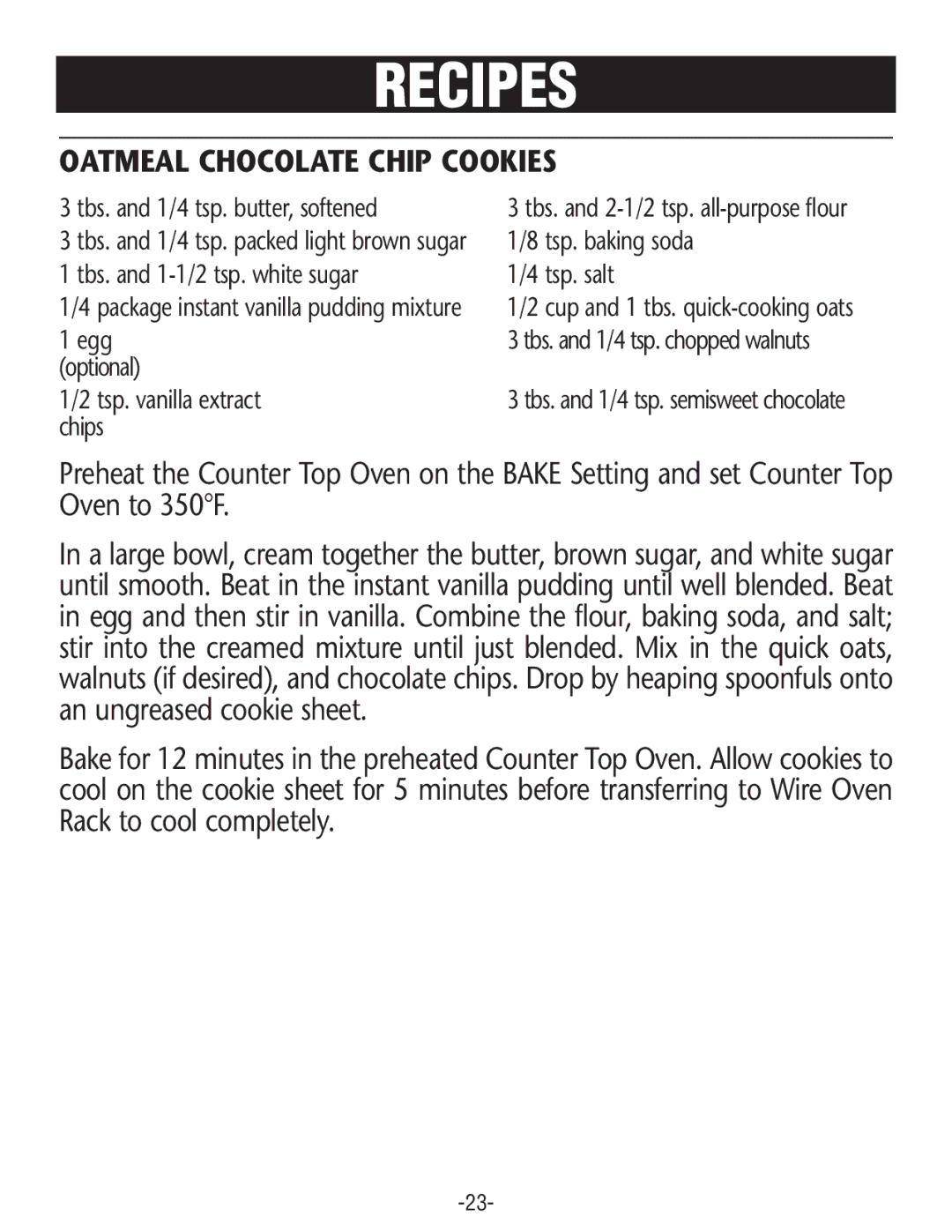 Rival CO606 manual Oatmeal Chocolate Chip Cookies 